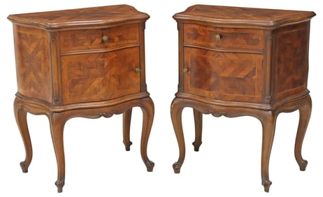 (2) LOUIS XV STYLE PARQUETRY BEDSIDE CABINETS