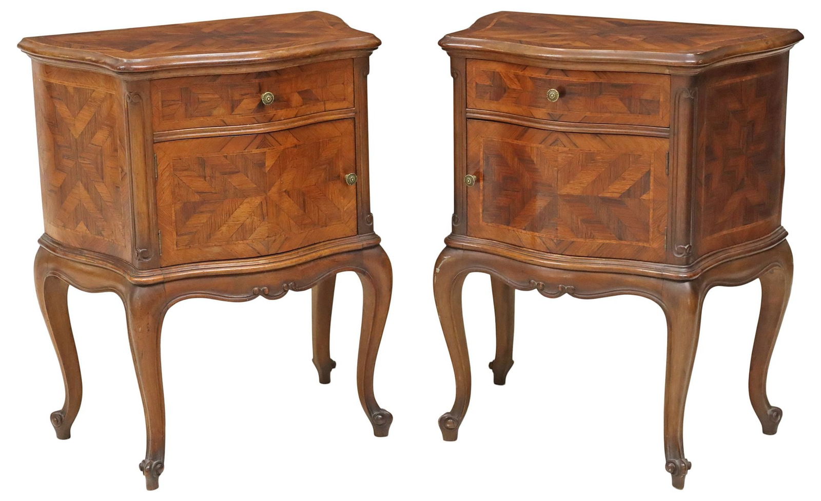 (2) LOUIS XV STYLE PARQUETRY BEDSIDE CABINETS (1 of 6)