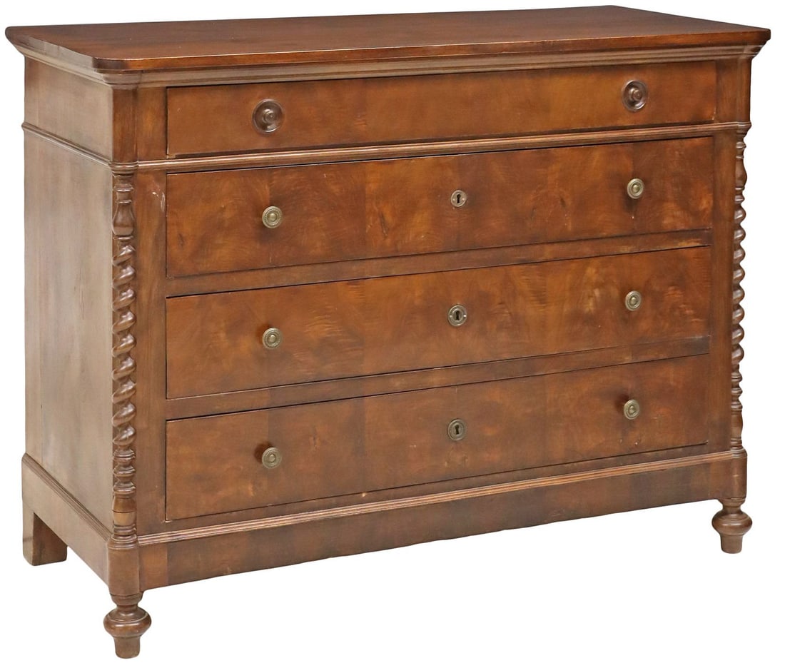 ITALIAN SPIRAL TWIST MAHOGANY COMMODE, 19TH C. (1 of 5)