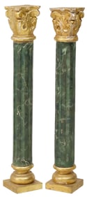 (2) ITALIAN PARCEL-GILT & FAUX MARBLE PAINTED WOOD COLUMNS, 34.5"H
