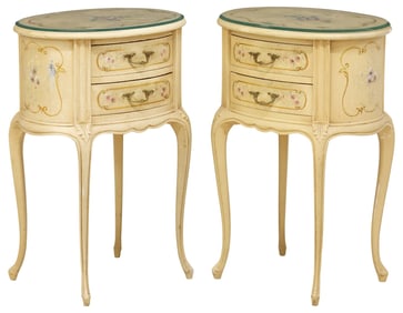 (2) VENETIAN ROCOCO STYLE GLASS-TOP PAINTED NIGHTSTANDS