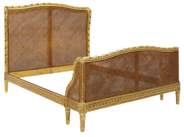 FRENCH LOUIS XVI STYLE GILTWOOD & CANE BED