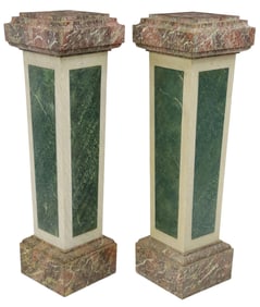 (2) FRENCH FAUX MARBLE PAINTED PEDESTALS / PLINTHS