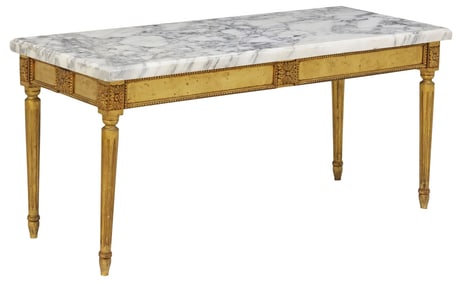 FRENCH LOUIS XVI MARBLE-TOP GILTWOOD COFFEE TABLE