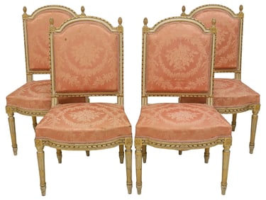 (4) FRENCH LOUIS XVI STYLE PARCEL-GILT & PAINTED SALON CHAIRS