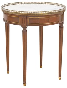 FRENCH LOUIS XVI STYLE MARBLE-TOP MAHOGANY BOUILLOTTE TABLE
