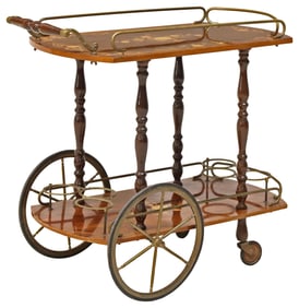 ITALIAN FLORAL MARQUETRY TWO-TIER SERVICE CART