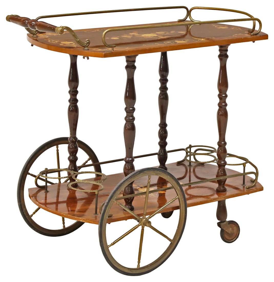 ITALIAN FLORAL MARQUETRY TWO-TIER SERVICE CART (1 of 4)