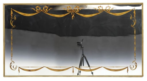 LARGE FRENCH GILTWOOD EGLOMISE OVERMANTEL MIRROR, 39.5" X 75"