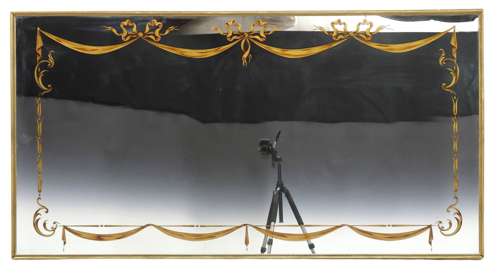 LARGE FRENCH GILTWOOD EGLOMISE OVERMANTEL MIRROR, 39.5" X 75" (1 of 2)