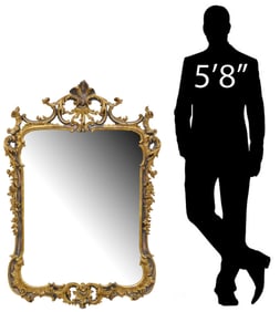 ITALIAN FLORENTINE GILT-PAINTED SCROLLED FOLIATE MIRROR, 54"H