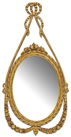 FRENCH LOUIS XVI STYLE CARVED GILTWOOD OVAL MIRROR