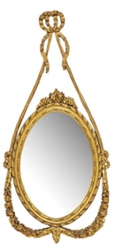 FRENCH LOUIS XVI STYLE CARVED GILTWOOD OVAL MIRROR