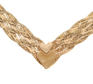 ESTATE ITALIAN 14KT YELLOW GOLD BRAIDED CHAIN HEART NECKLACE