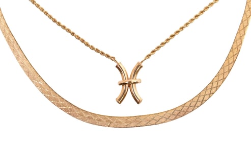 (2) ESTATE 10KT YELLOW GOLD HERRINGBONE & ROPE CHAIN NECKLACES