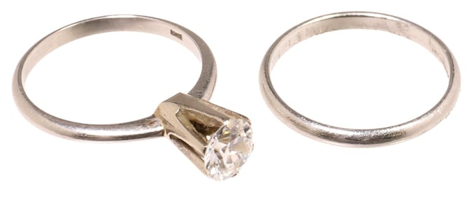 (2) ESTATE 0.75CT OEC DIAMOND SOLITAIRE RING & PLATINUM WEDDING BAND