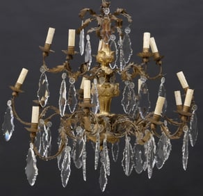ITALIAN GILTWOOD & PATINATED METAL 15-LIGHT CHANDELIER
