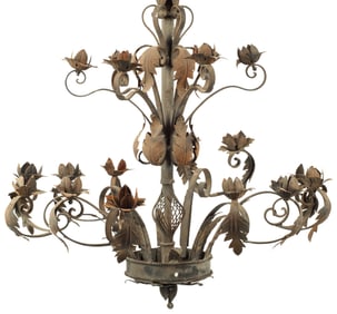 WROUGHT IRON FLORAL & FOLIATE TWELVE-LIGHT CHANDELIER