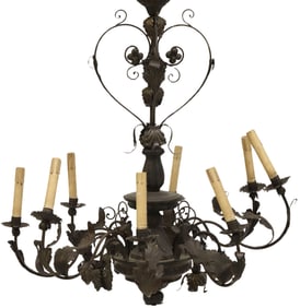 ITALIAN PATINATED METAL 8-LIGHT CHANDELIER