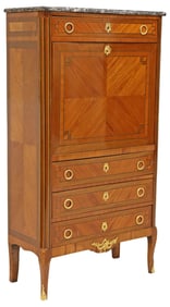 FRENCH TRANSITIONAL STYLE MARBLE-TOP SECRETAIRE A ABATTANT
