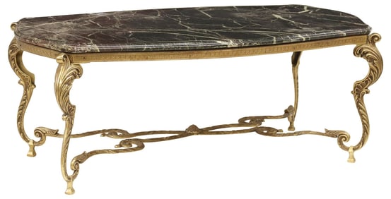 FRENCH LOUIS XV STYLE PATINATED BRONZE MARBLE-TOP COFFEE TABLE