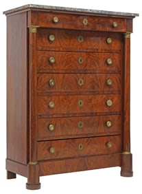 FRENCH EMPIRE STYLE MARBLE-TOP MAHOGANY SEMAINIER