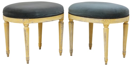 (2) FRENCH LOUIS XVI STYLE UPHOLSTERED OTTOMANS