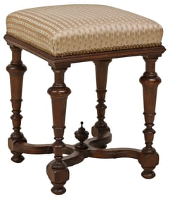 ENGLISH WILLIAM & MARY STYLE UPHOLSTERED WALNUT STOOL