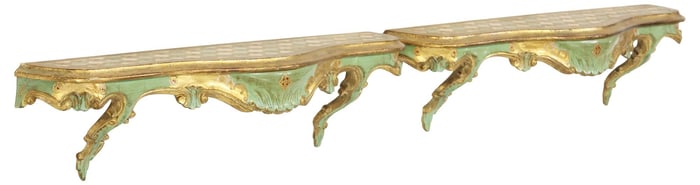 (2) ITALIAN VENETIAN PARCEL-GILT & PAINTED WALL BRACKETS