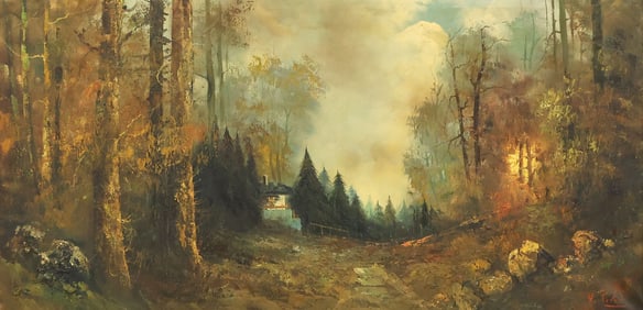 V. TAVASSI ITALIAN SCHOOL LANDSCAPE PAINTING WOODED FOREST