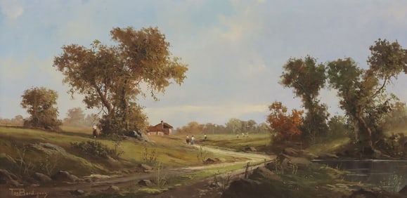 TONI BORDIGNON (1921-1998) OIL PAINTING, PIEDMONT LANDSCAPE, 24" X 47"