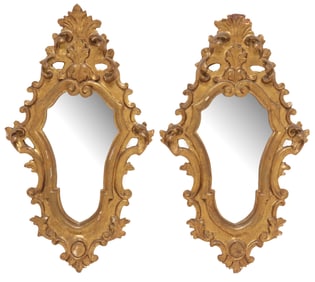 (2) ITALIAN FLORENTINE GILTWOOD SCROLLED FOLIATE MIRRORS