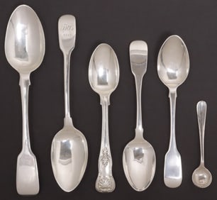 (6) ENGLISH STERLING SILVER FIDDLE BACK & KING'S PATTERN SPOONS