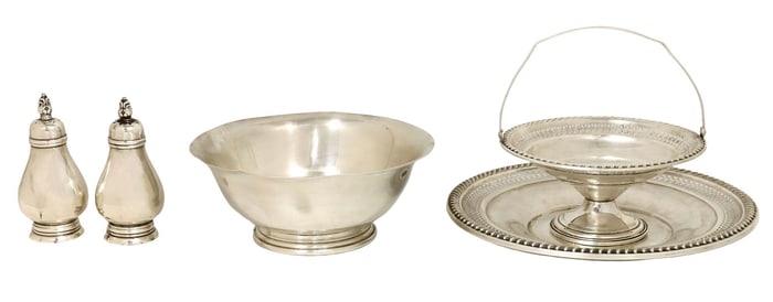 (5) AMERICAN STERLING SILVER TABLEWARE, SHAKERS & BOWLS
