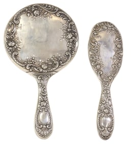 (2) GORHAM STERLING SILVER VANITY HAND MIRROR & BRUSH HANDLE
