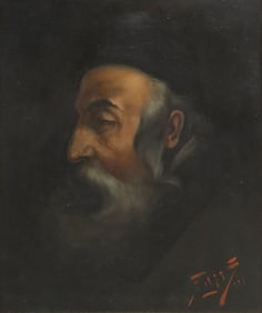 POLISH SCHOOL OIL PAINTING PORTRAIT OF A RABBI