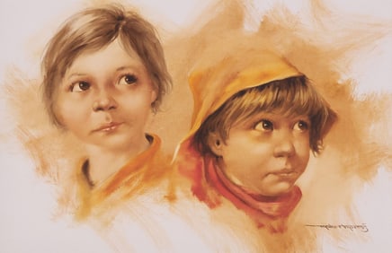 MAHER NAGUIB MORCOS (B.1946) PAINTING TWO CHILDREN