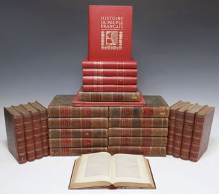 (27) FRENCH LEATHER-BOUND LIBRARY SHELF BOOKS, HISTORY & LAW SUBJECTS