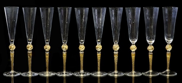 (10) CENEDESE & MORETTI MURANO ART GLASS CHAMPAGNE FLUTES