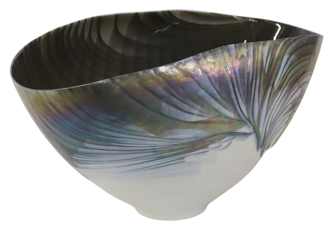 LARGE GLOBAL VIEWS ITALIAN MURANO IRIDESCENT ART GLASS CENTERPIECE BOWL (1 of 6)