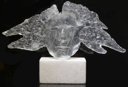 CONTEMPORARY ART GLASS HEAD SCULPTURE ON MARBLE BASE, 'SILENT'