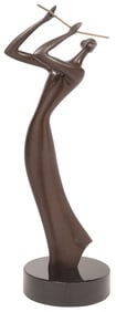D.E. MCDERMOTT (B.1938) BRONZE SCULPTURE, MODERNIST FEMALE MUSICIAN, 16/25