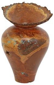 JOSEPH WUJCIK (20THC.) TURQUOISE-INLAID TURNED CHOKECHERRY VASE