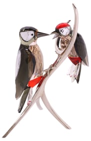 LARGE SWAROVSKI CRYSTAL FIGURE GROUP BLACK DIAMOND WOODPECKERS