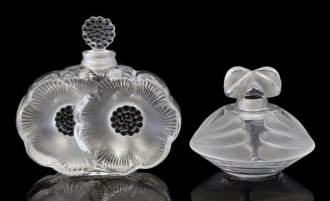 (2) FRENCH LALIQUE ART CRYSTAL 'DEUX FLEURS' & 'THAIS' PERFUME BOTTLES