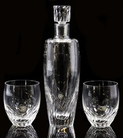 (3) STEUBEN 'PETAL' ART CRYSTAL DECANTER & WHISKEY GLASSES