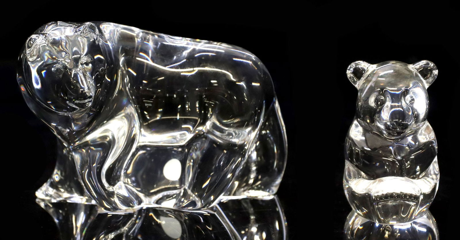 (2) STEUBEN COLORLESS ART GLASS KODIAK BEAR & CUB PAPERWEIGHTS (1 of 9)