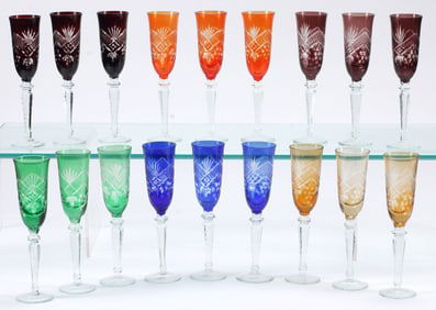(18) COLOR CRYSTAL CHAMPAGNE FLUTES