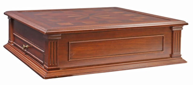 BOMBAY 'STATESMAN' PARQUETRY-INLAID LIFT-TOP GAMES BOX