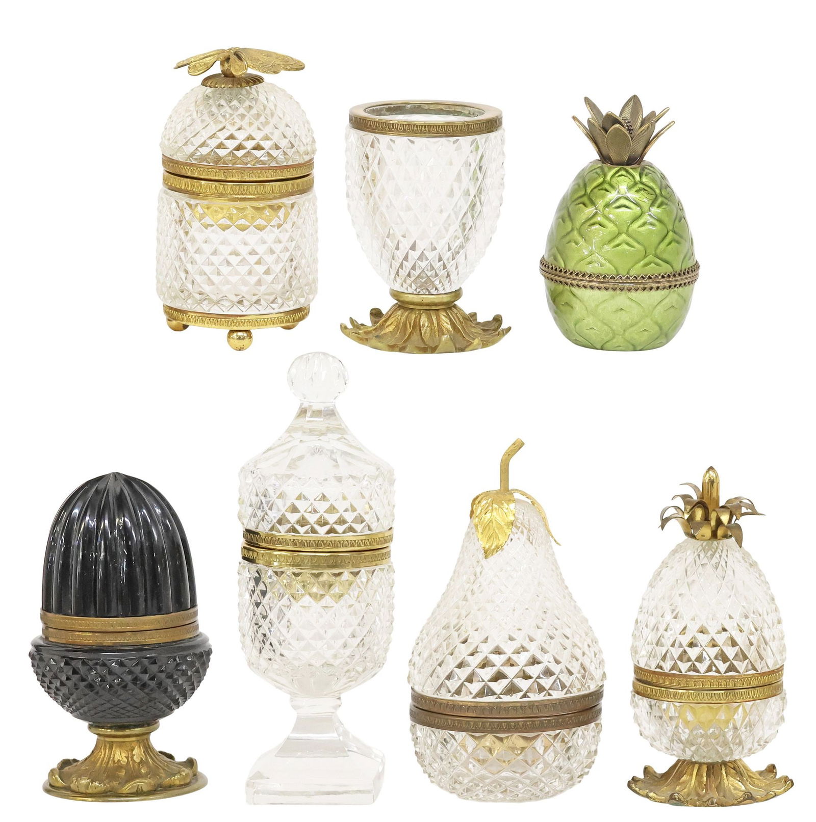 (7) FRENCH CUT CRYSTAL & GILT-METAL TABLE ARTICLES, 1 EVANS ENAMEL LIGHTER (1 of 9)